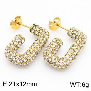 European and American fashion stainless steel studded with diamond rectangular opening women's temperament gold  earrings - KE112658-KFC