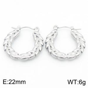 European and American fashionable stainless steel wheat ear geometric women's temperament silver circular earrings - KE112659-KFC