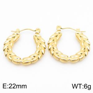 European and American fashionable stainless steel wheat ear geometric women's temperament gold circular earrings - KE112660-KFC