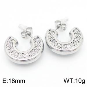 European and American fashion stainless steel C-shaped set with full diamond opening temperament silver earrings - KE112661-KFC