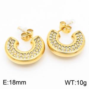 European and American fashion stainless steel C-shaped set with full diamond opening temperament gold earrings - KE112662-KFC