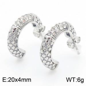 European and American fashion stainless steel creative C-shaped micro inlaid diamond opening temperament silver earrings - KE112663-KFC