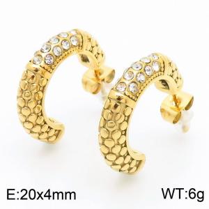 European and American fashion stainless steel creative C-shaped micro inlaid diamond opening temperament gold earrings - KE112664-KFC
