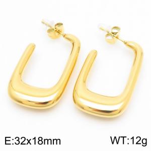 European and American fashion stainless steel creative geometric rectangular opening temperament gold earrings - KE112665-KFC