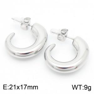 European and American fashion stainless steel creative geometric C-shaped opening temperament silver earrings - KE112668-KFC