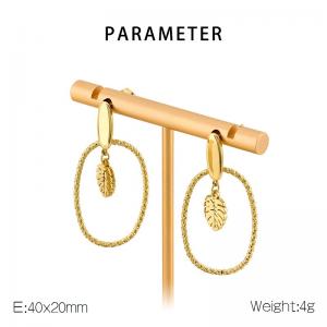 European and American fashion stainless steel creative irregular hollow circular leaf temperament gold earrings - KE112675-MZOZ