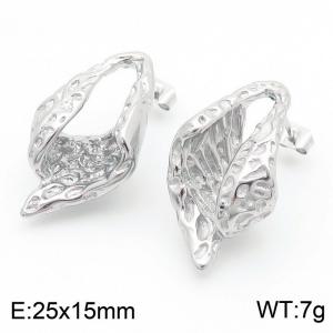 European and American fashion stainless steel creative geometric pleated texture charm silver earrings - KE112686-MZOZ