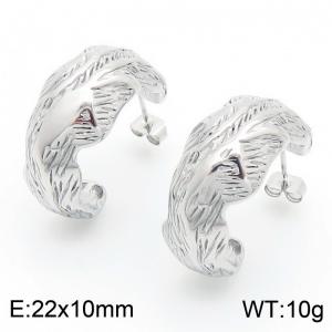European and American fashion stainless steel creative leaf pleated texture C-shaped opening charm silver earrings - KE112688-MZOZ