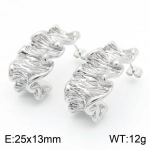 European and American fashionable stainless steel creative pleated C-shaped elegant silver earrings - KE112689-MZOZ
