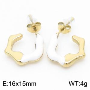European and American fashion stainless steel creative irregular white mud C-shaped charm gold earrings - KE112690-MZOZ