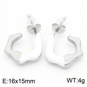 European and American fashion stainless steel creative irregular white mud C-shaped charm silver earrings - KE112691-MZOZ