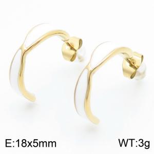 European and American fashion stainless steel creative white mud C-shaped charming gold  earrings - KE112692-MZOZ