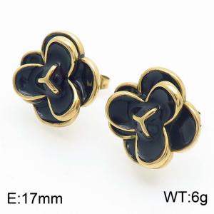 European and American fashion stainless steel creative black oil dripping flower charm gold earrings - KE112694-MZOZ