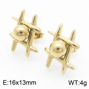 European and American fashion stainless steel creative geometric well shaped wrapped steel ball charm gold earrings - KE112696-MZOZ