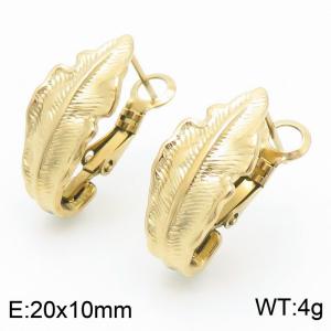 European and American fashion stainless steel creative wrinkle leaf temperament gold earrings - KE112698-MZOZ