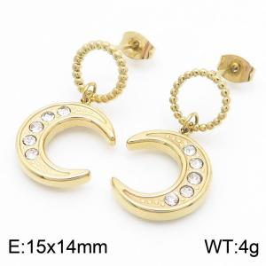 European and American fashion stainless steel creative hollow out round suspension with diamond moon pendant charm gold earrings - KE112700-MZOZ
