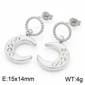 European and American fashion stainless steel creative hollow out round suspension with diamond moon pendant charm silver  earrings - KE112701-MZOZ
