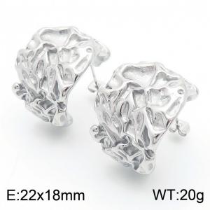 European and American fashion stainless steel creative wrinkle texture irregular opening charm silver earrings - KE112702-MZOZ
