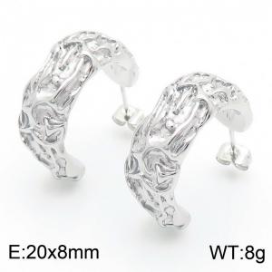European and American fashion stainless steel creative geometric wrinkle C-shaped opening charm silver earrings - KE112705-MZOZ