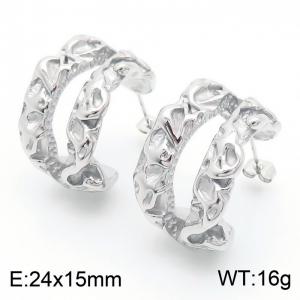 European and American fashion stainless steel creative wrinkled hollow C-shaped irregular opening charm gold earrings - KE112708-MZOZ