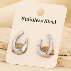 European and American fashion stainless steel creative geometric U-shaped hook opening charm silver earrings - KE112712-MZOZ