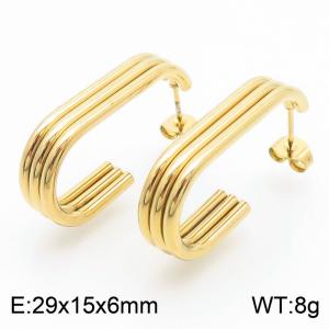 Advanced geometric three ring U-shaped gold stainless steel earrings - KE112724-YN