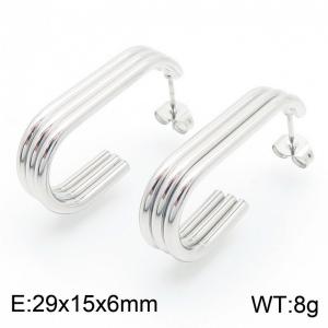 Advanced geometric three ring U-shaped steel colored stainless steel earrings - KE112725-YN