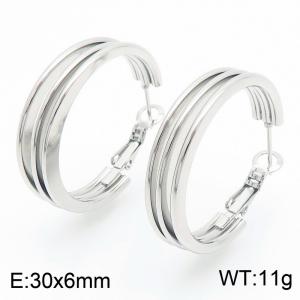 Advanced Three Ring C-shaped Steel Stainless Steel Earrings - KE112726-YN