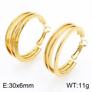 Advanced Three Ring C-shaped Gold Stainless Steel Earrings - KE112727-YN