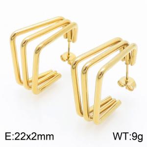 Advanced and minimalist three ring diamond gold stainless steel earrings - KE112729-YN