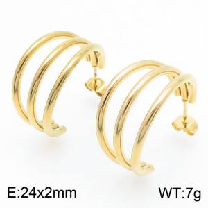 Simple hollow three ring C-shaped gold stainless steel earrings - KE112731-YN