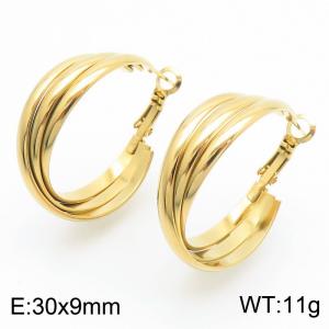 Geometric three ring C-shaped gold stainless steel earrings - KE112734-YN