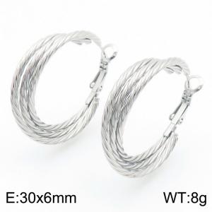 Geometric pattern three ring C-shaped steel colored stainless steel earrings - KE112735-YN