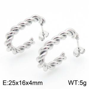 Wrapped U-shaped steel colored stainless steel earrings - KE112738-YN