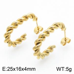 Wrapped U-shaped gold stainless steel earrings - KE112739-YN
