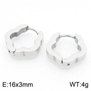 Flower shaped steel colored stainless steel ear buckle - KE112750-YN