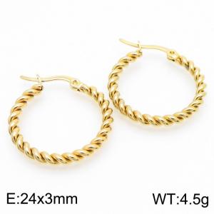 Woven Fried Dough Twists 24 * 3mm gold stainless steel ear buckle - KE112807-YN