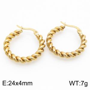 Woven Fried Dough Twists 24 * 4mm gold stainless steel ear buckle - KE112810-YN