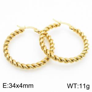 Woven Fried Dough Twists 34 * 4mm gold stainless steel ear buckle - KE112812-YN