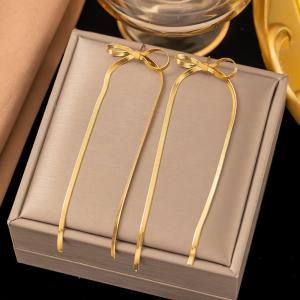 Stainless steel snake bone chain bow earrings - KE113787-WGYBD