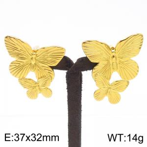 Exaggerated butterfly gold stainless steel earrings - KE113920-KFC