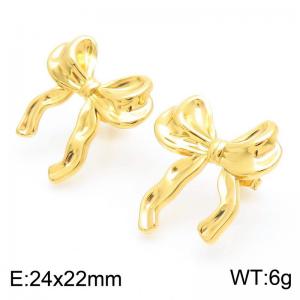 Stainless steel golden bow earrings - KE113937-KFC