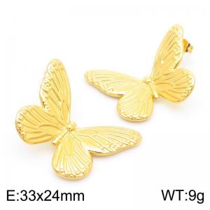 3D Butterfly Stainless Steel Gold Earrings - KE113938-KFC