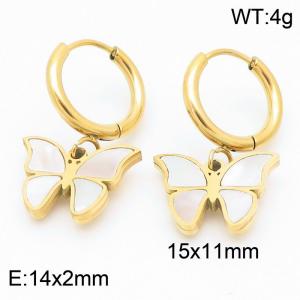 Stainless Steel Gold Plated Butterfly Shell Earrings - KE113947-KSP