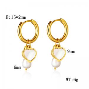 Stainless Steel Gold Plated Heart Shell Pearl Earrings - KE113948-KSP