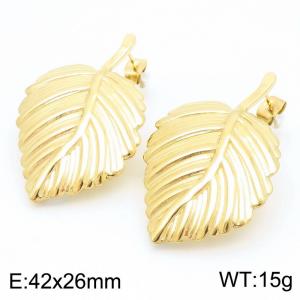 Stainless Steel Leaf Earrings Gold Color - KE113964-KFC