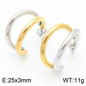 Stainless Steel C-shaped Tube Steel Gold Color Stud Earrings - KE113966-KFC