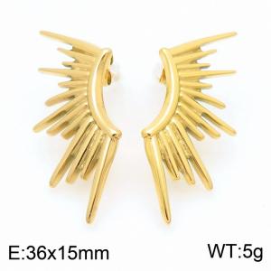 Stainless Steel Leaves of Different Lengths Gold Color Stud Earrings - KE113967-KFC