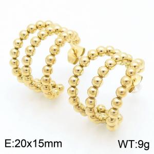 Stainless Steel Three layer Bead Stud Earrings Gold Color - KE113972-KFC