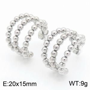 Stainless Steel Three layer Bead Stud Earrings Silver Color - KE113973-KFC